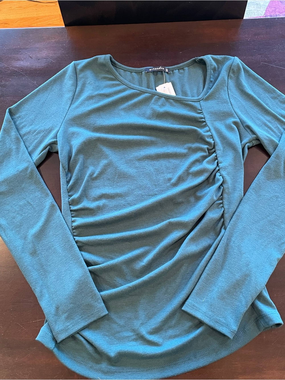 Staccato Teal Long-Sleeve Side-Ruched Top